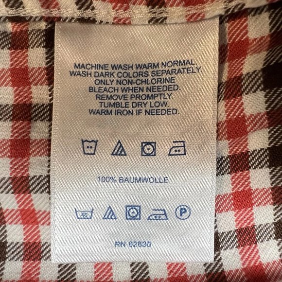 LANDS’ END Men’s Tailored Fit Brown Red Check L/S Button Down Shirt SZ 15.5 (32) - Picture 5 of 6